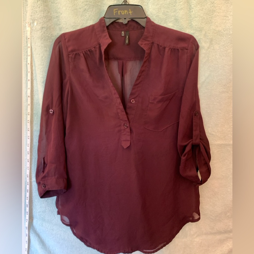 Maurices Red 3/4 Sleeve Mandarin Collar Blouse